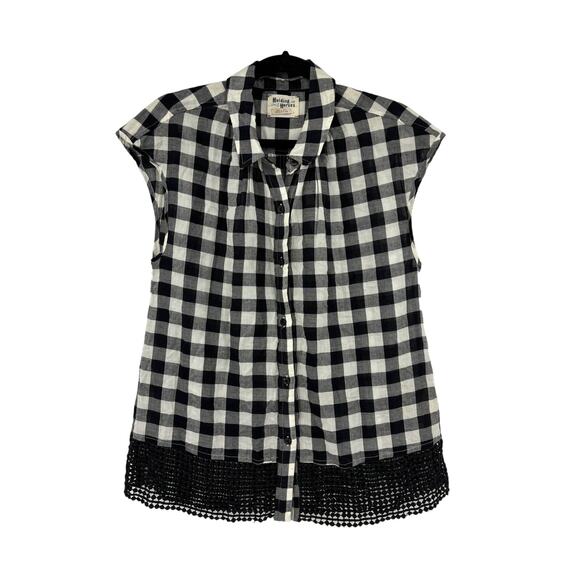 Anthropologie Top Womens Small Nellie Gingham Button Down Black Holding Horses - Picture 1 of 4